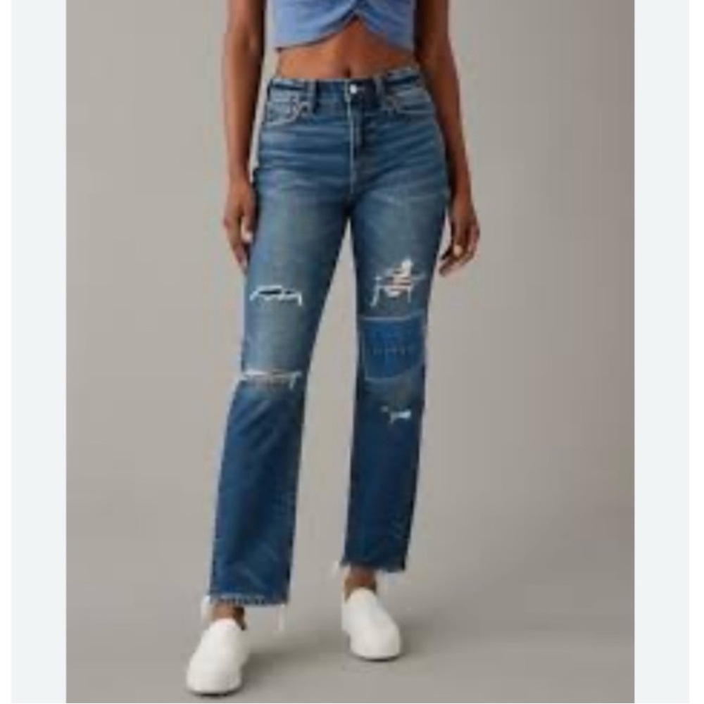 AE strigid super high‎ rise ankle straight jeans SAMPLE Size 8 EUC